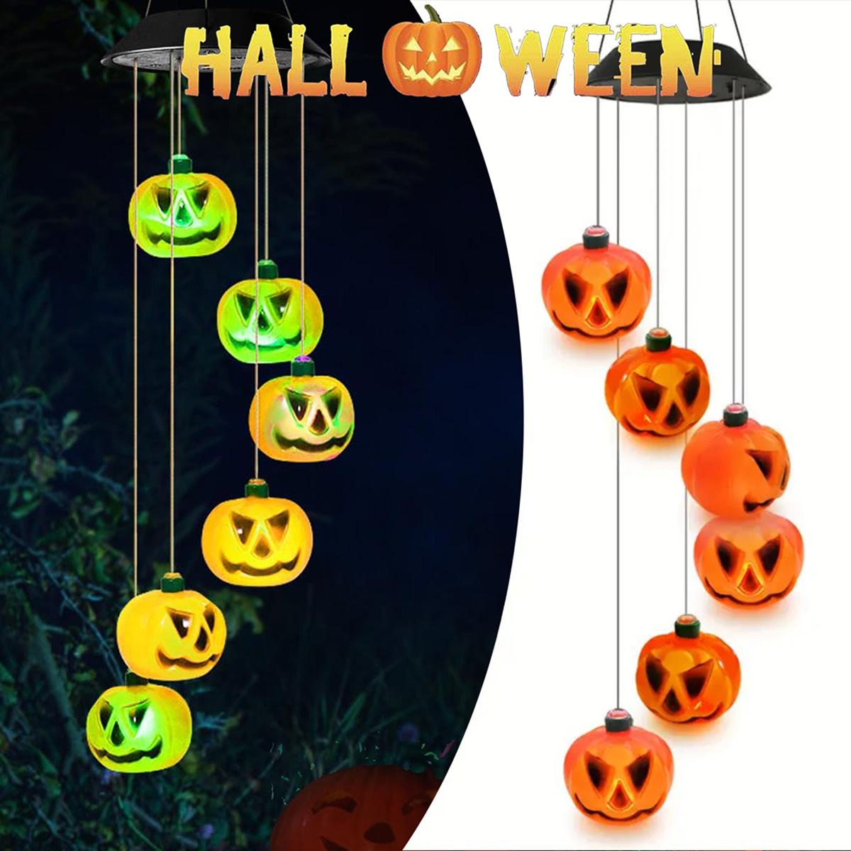 Halloween Pumpkin Decor Led - Campanas de Viento Solares con Forma