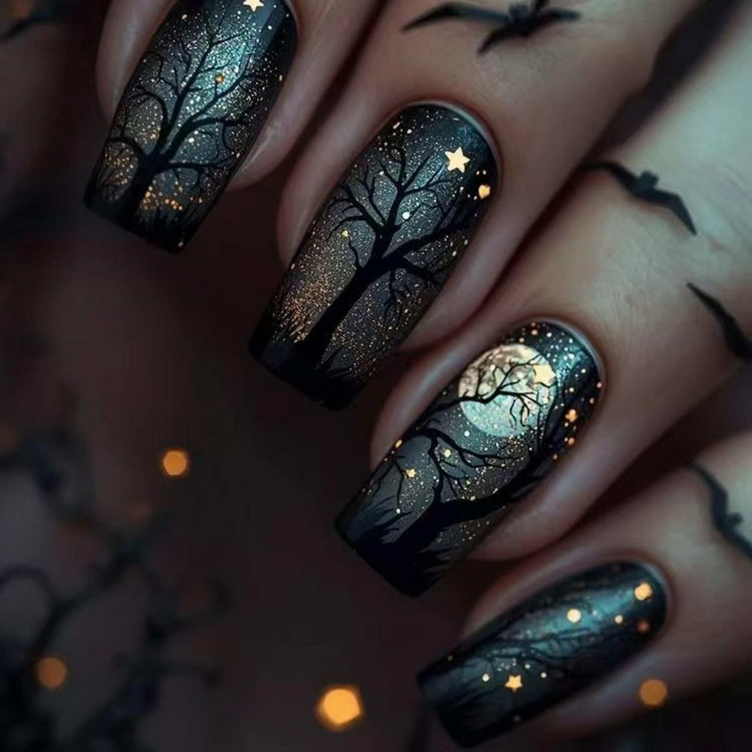 Spider Web Halloween Decoration - Uñas postizas de Halloween, uñas postizas