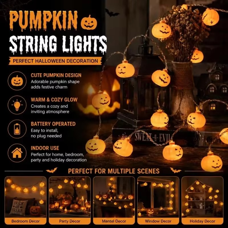 Halloween Pumpkin Decor Led - Guirnalda de luces LED con forma